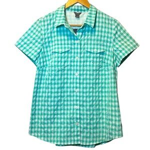 Eddie Bauer Adventurer II Shirt NWT Medium Green White Check Button Up UPF 50